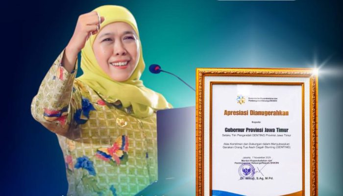 Gubernur Khofifah Raih Penghargaan BKKBN Berkat Keberhasilan Tekan Angka Stunting Jatim