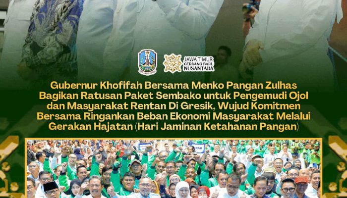 Gubernur Khofifah Dorong Stabilitas Pangan, Bantuan Sembako Disalurkan untuk Ojol, Nelayan, dan Warga Gresik