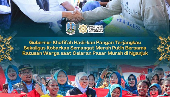 Gubernur Khofifah Bagikan Ribuan Bendera Merah Putih di Nganjuk, Semarakkan Pasar Murah dengan Lagu Nasional**
