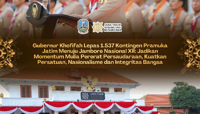 Gubernur Khofifah Bekali Kontingen Pramuka Jatim dengan Pesan Jaga NKRI di Jambore Nasional XII